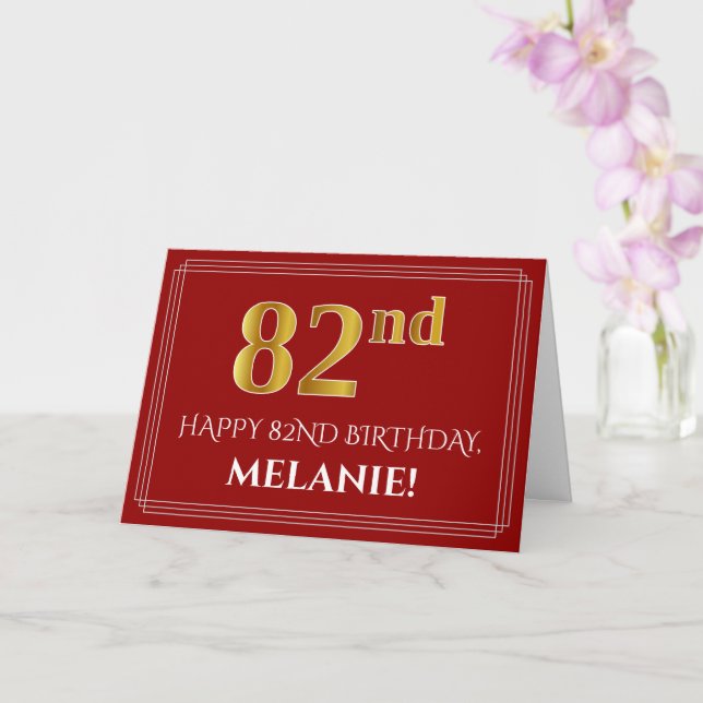 Carte Elégant Faux Gold Look "82ème" Anniversaire, Nom ( (Orchidée)