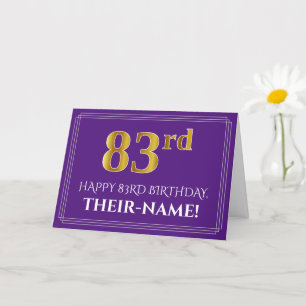 Carte Elégant Faux Gold Look 83e anniversaire, nom;Viole