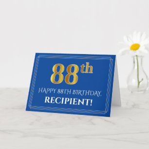 Carte Elégant Faux Gold Look 88e anniversaire, nom (bleu