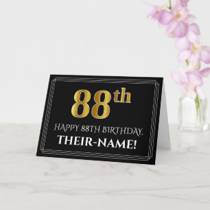 Carte Elégant Faux Gold Look "88ème" Anniversaire + Nom