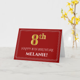 Carte Elégant Faux Gold Look "8ème" Anniversaire, Nom (R
