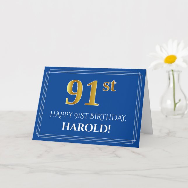 Carte Elégant Faux Gold Look 91ème anniversaire, nom (bl (Petite plante)