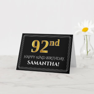 Carte Elégant Faux Gold Look "92ème" Anniversaire + Nom