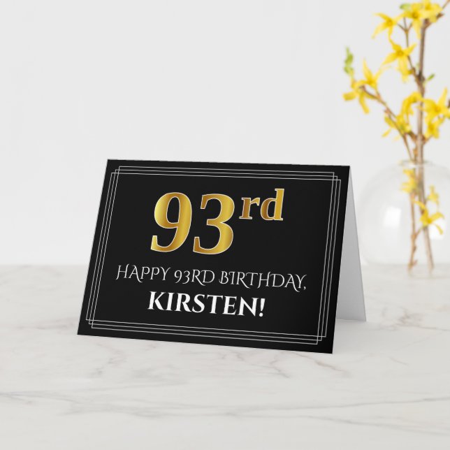 Carte Elégant Faux Gold Look "93ème" Anniversaire + Nom (Fleur jaune)