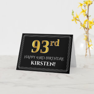 Carte Elégant Faux Gold Look "93ème" Anniversaire + Nom