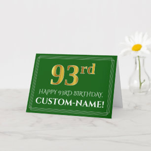 Carte Elégant Faux Gold Look 93ème anniversaire, nom (ve