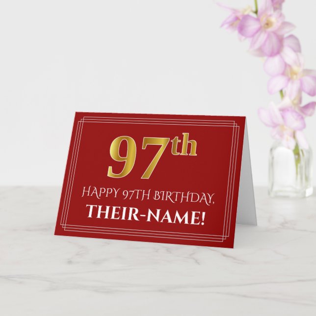 Carte Elégant Faux Gold Look "97ème" Anniversaire, Nom ( (Orchidée)