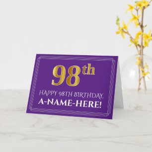 Carte Elégant Faux Gold Look 98e anniversaire, nom; viol