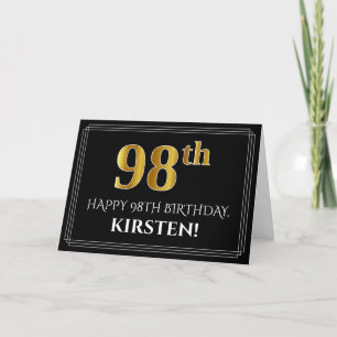 Carte Elégant Faux Gold Look "98ème" Anniversaire + Nom