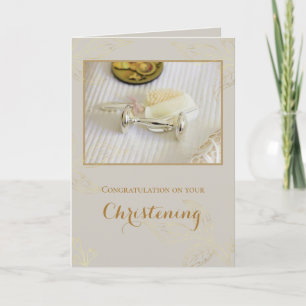 Carte Élégant Feuille d'or Baptême / Christening Photo