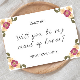 Carte Élégant Fleur sauvage habillé Maid of Honor Propos