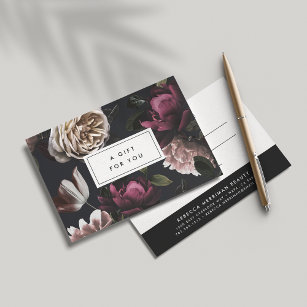 Carte Élégant floral foncé sur noir   Certificat cadeau