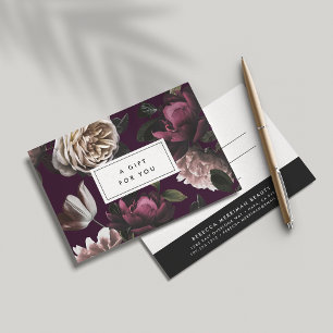 Carte Élégant floral foncé sur prune   Certificat cadeau