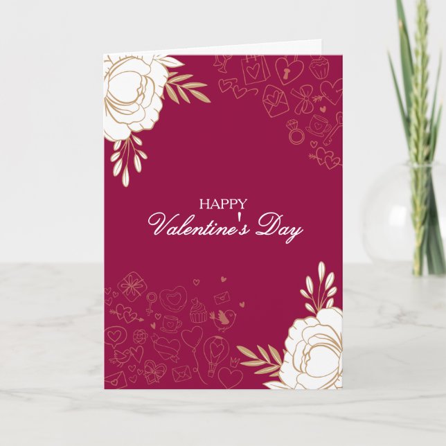 Carte Elegant Flowers & Doodles Valentine's Card (Devant)