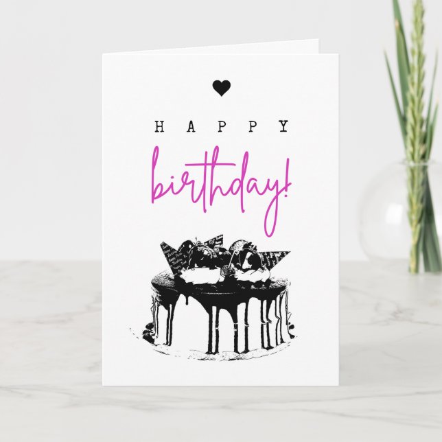 Carte Élégant gâteau d'anniversaire noir et blanc simple (Devant)
