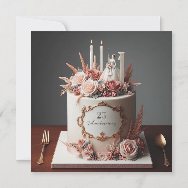 CARTE ÉLÉGANT GÂTEAU FLORAL ANNIVERSAIRE AVEC BRIDE (Devant)