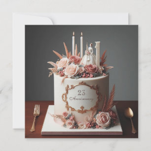 CARTE ÉLÉGANT GÂTEAU FLORAL ANNIVERSAIRE AVEC BRIDE