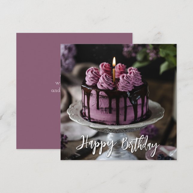 Carte Elégant gâteau Lilac voeux d'anniversaire (Devant / Derrière)