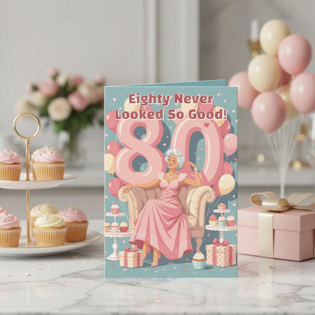 Carte Elégant Glamour Femme 80e anniversaire Salutation (Créateur téléchargé)