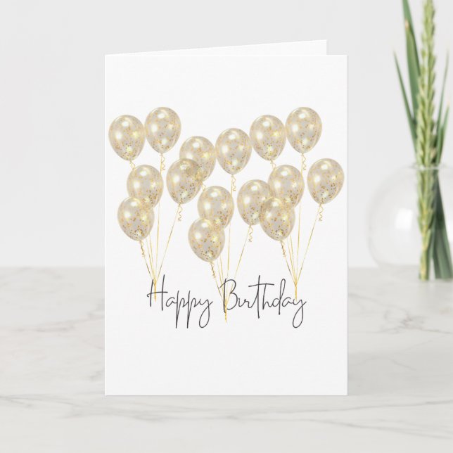 Carte Elegant Gold Balloon Happy Birthday (Devant)