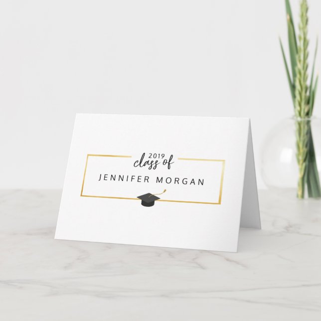 Carte Elégant Gold Bordure Graduation Merci photo C (Devant)
