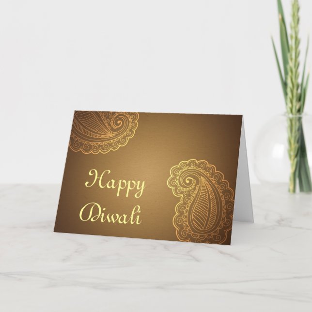 Carte Elégant Gold Brown Paisley Happy Diwali (Devant)