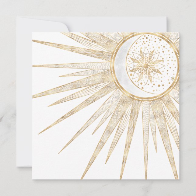 Carte Elegant Gold Doodles Sun Moon Mandala Design (Devant)