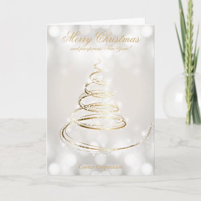 Carte Elegant Gold et White Bokeh Company Holiday (Devant)