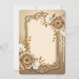 Carte Elegant Gold Floral Frame with Pearl Accents