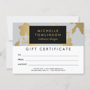 Carte Élégant Gold Floral Pattern Certificat cadeau