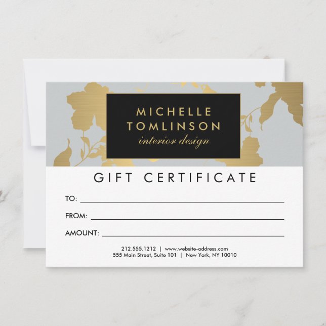 Carte Élégant Gold Floral Pattern Certificat cadeau (Devant)