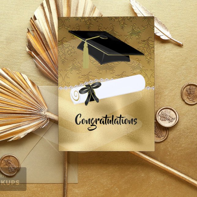 Carte Elégant Gold Foil comme Damask Graduation Card (Créateur téléchargé)