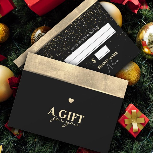 Carte Élégant Gold Foil et Black Gift Certificate (#zazzlemade #giftcertificate #Christmas, #newyear #happynewyear #happyChristmas #sparkles #goldfoil)
