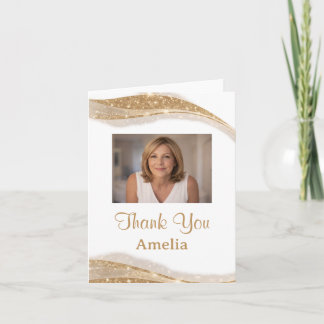 Carte Elegant Gold Glitter Photo Thank You Birthday