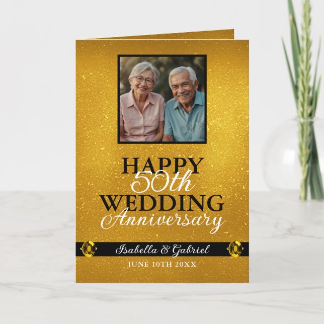 Carte Elégant Gold Parents Photo 50e Anniversaire (Devant)