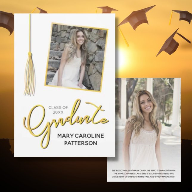 Carte Elégant Gold White Photo Graduation Annouement (Créateur téléchargé)