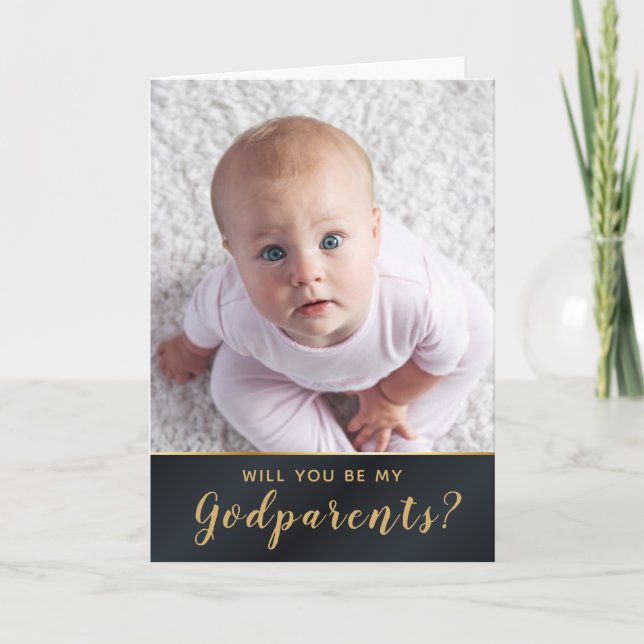 Carte Elégant Golden Photo Godparents Demande (Devant)