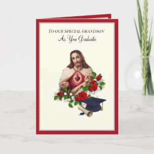 Carte Élégant Grand-fils Graduation Sacred Heart Roses