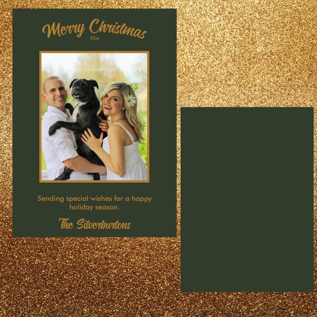 Carte Élégant Green Gold Family Photo Noël (Créateur téléchargé)