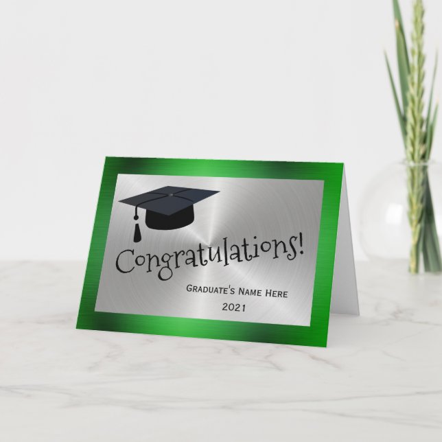Carte Elegant Green Silver Félicitations Graduation (Devant)