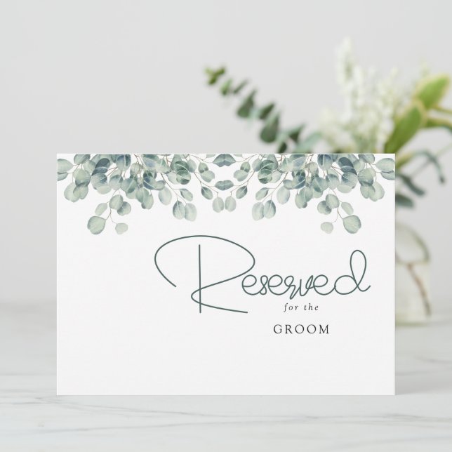 Carte Elegant Greenery Eucalyptus Leaves Mariage réservé (Debout devant)