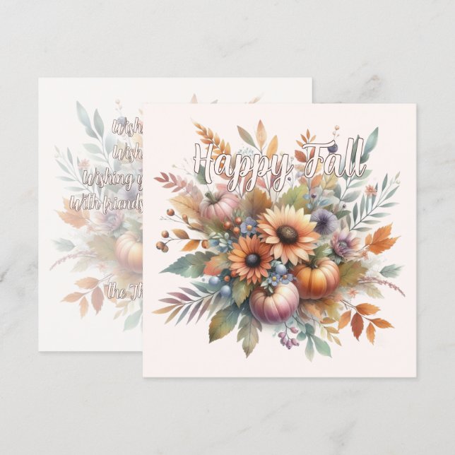 Carte Élégant Happy Fall Citrouille Flower Bouquet Motif (Devant / Derrière)