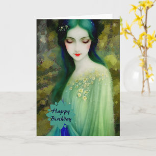 Carte Élégant Imaginaire Portrait femme en vert et bleu