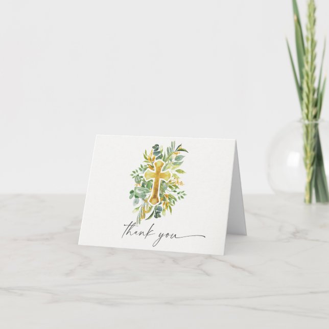 Carte élégant jardin fleuri baptême Merci (Devant)
