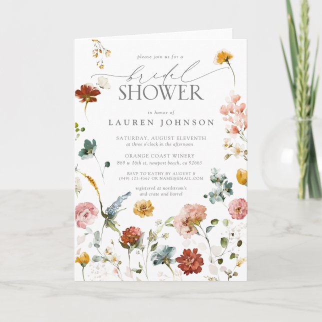 Carte Elégant Jardin Fleurs Fête des mariées aquarelle (Devant)