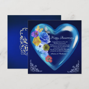 Carte Elégant Joyeux 5e anniversaire Mariage Heart Navy