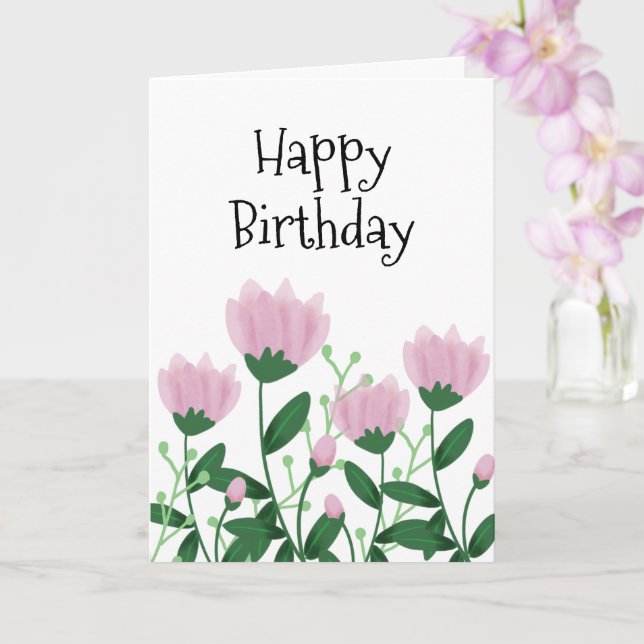 Carte Elégant Joyeux Anniversaire Fleurs Roses (Orchidée)