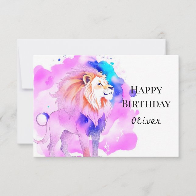 Carte Elégant Joyeux Joyeux Lion Whimsical Anniversaire (Devant)