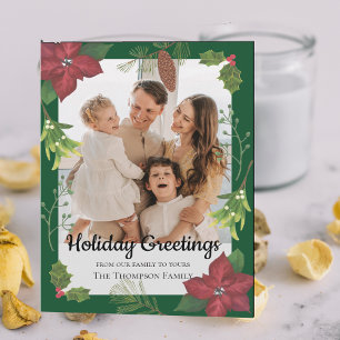 Carte Élégant Joyeux Noël Fleur Rouge Photo de famille