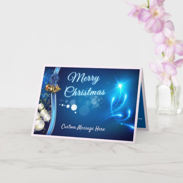 Carte Élégant Joyeux Noël Ornements Fête Bleu (Orchidée)
